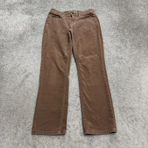 Lands' End Mid Rise Straight Leg Corduroy Pants Womens 4 Brown Cotton Stretch - Picture 1 of 16
